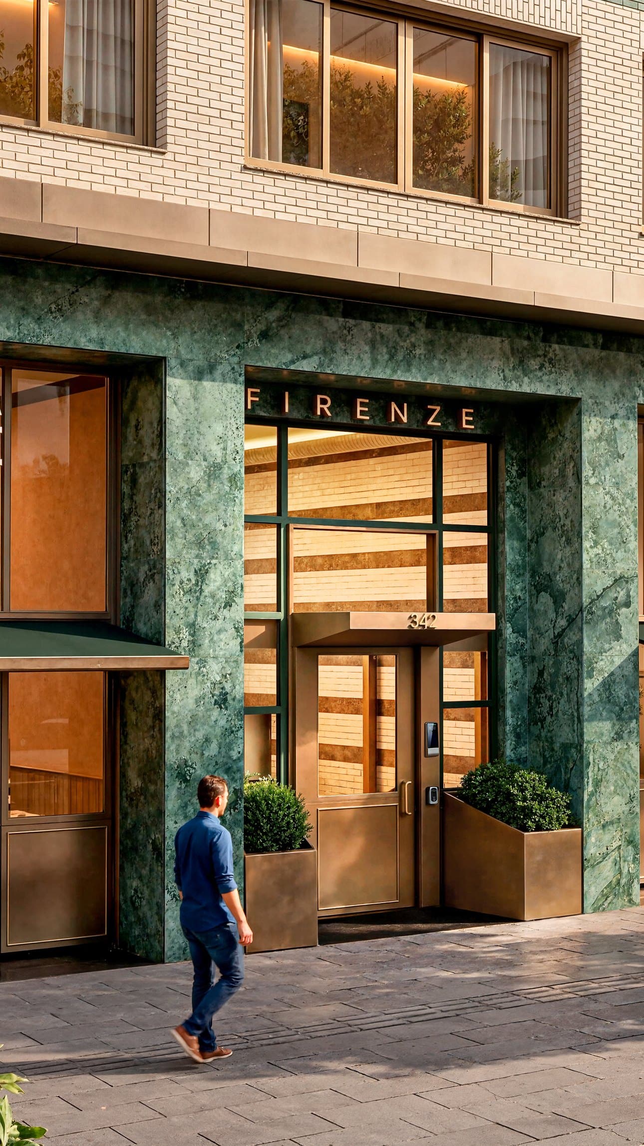 Entrada do Firenze 342 e lojas do térreo na Rua Sete de Abril